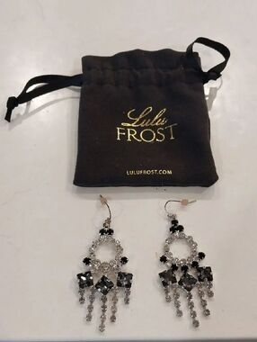 Lulu Frost Black and Silver Crystal Chandelier Earrings And Pouch